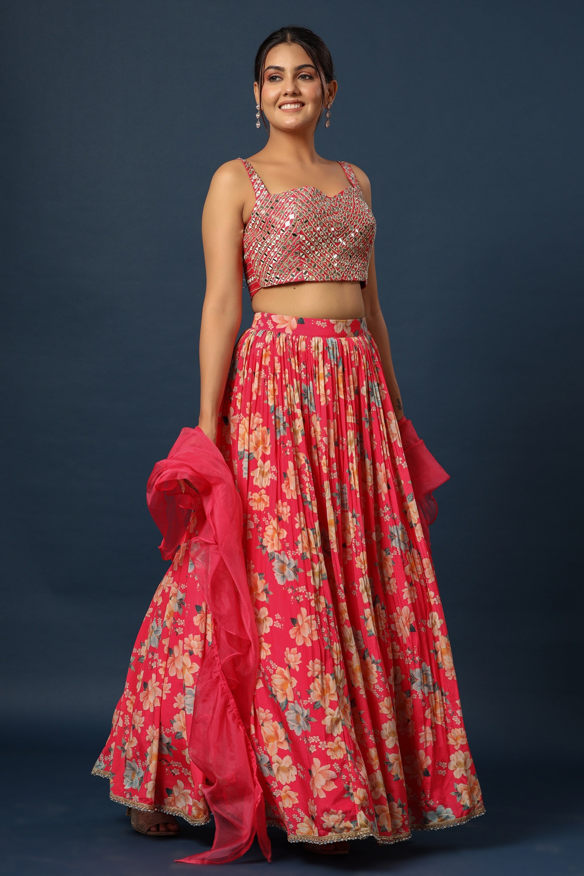 Crop top with silk skirt best sale