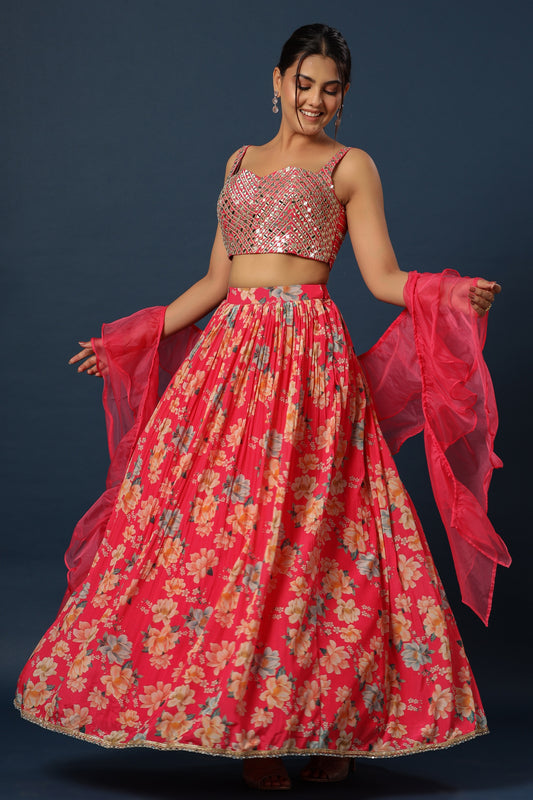 Printed Silk Skirt with Blouse