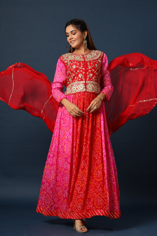 Silk Bandhani Gown