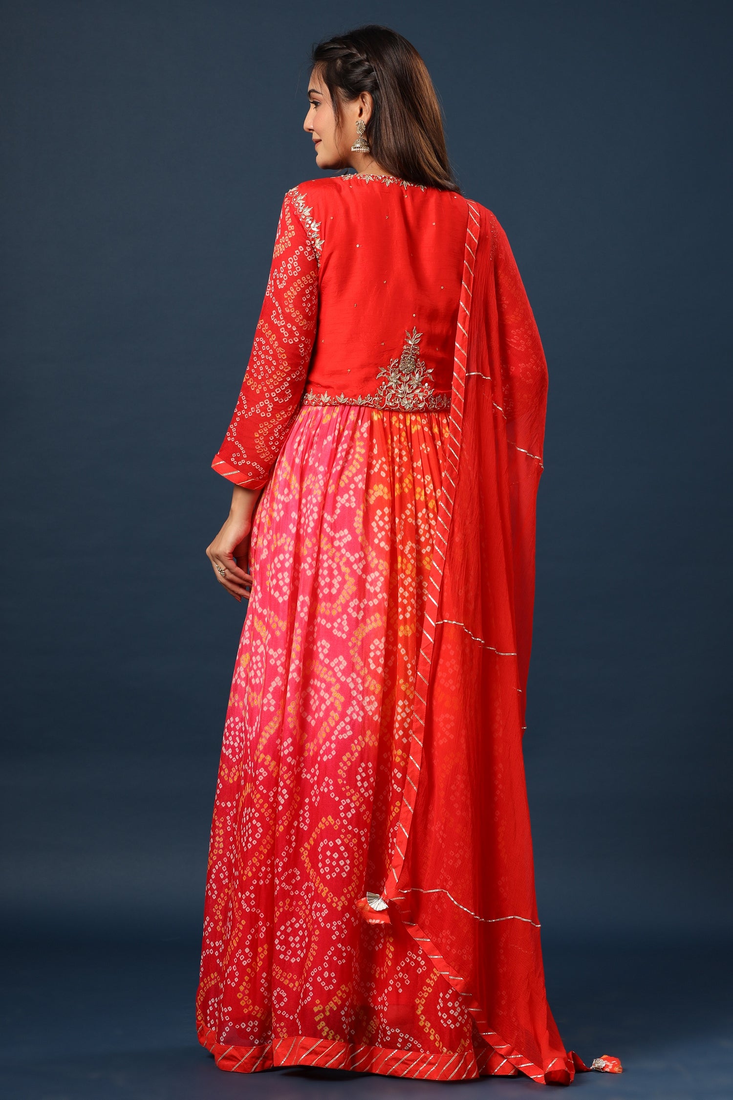 Bandhani Gown with Front Open Jacket