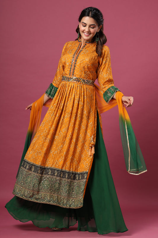 Bright Deep Yellow Embellished Kurti with Palazzo