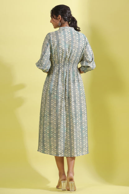 Rust Blue Cotton Middie Dress